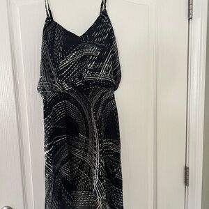 Chic Black Dress with White Abstract Design